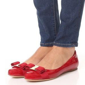 Salvatore Ferragamo Varina Patent Bow Ballet Flats